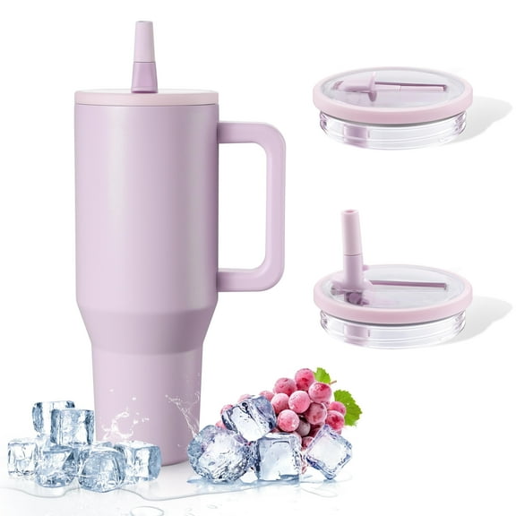 Coliware 40oz Orchid Large Vacuum-Insulated Tumbler with Lid, Reusable Stainless Steel Water Bottle with Handle Flip Straw Rubber Base, Leak Resistant Travel Coffee Mug for Home Office Gym
