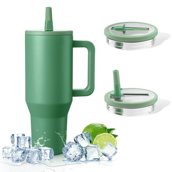 Coliware 40oz Pine Large Vacuum-Insulated Tumbler with Lid, Reusable Stainless Steel Water Bottle with Handle Flip Straw Rubber Base, Leak Resistant Travel Coffee Mug for Home Office Gym