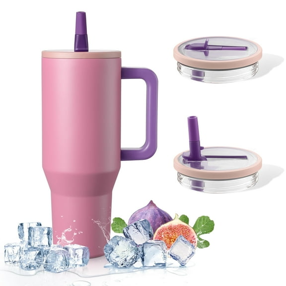 Coliware 40oz Pink Sugar Large Vacuum-Insulated Tumbler with Lid, Reusable Stainless Steel Water Bottle with Handle Flip Straw Rubber Base, Leak Resistant Travel Coffee Mug for Home Office Gym