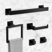 Coliware 5 Pieces Matte Black Bathroom Hardware Set, Wall Mounted Stainless Steel Bathroom Accessories Kit Includes Towel Bar, Toilet Paper Holder, Towel Ring, Robe Hooks,Towel Bar Holder Sets