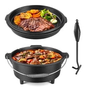 Coliware 5 QT Cast Iron Dutch Oven, 2 In 1 Pre-Seasoned Camping Pot with Reversible Lid and Lid Lifter Handle, Multifunctional Cookware Pot for Camping Cooking BBQ Baking