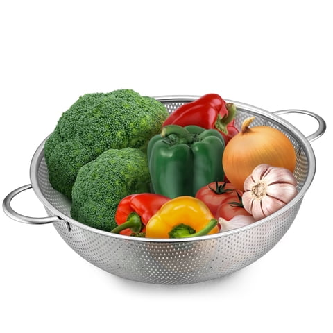 Coliware 5 QT Stainless Steel Colander, Micro-Perforated Kitchen Food Strainer Basket with Handle, Multi-Use Pot Drainer Bowl for Rinsing Pasta Spaghetti Fruits Vegetables, Sifter Strainer