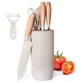 thumbnail image 1 of Coliware 6-Piece Knife Set, Stainless Steel Khaki Professional Kitchen Knife Set for Chef, Super Sharp Knife Set with Universal Knife Block for Home Restaurant, 1 of 8