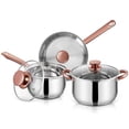 thumbnail image 1 of Coliware 6-Piece Rose Gold Pots and Pans Set, Stainless Steel Cookware Sets with Stock Pots Saucepans Frying Pans, Non-Stick Commercial Cooking Set Compatible with All Stovetops, Dishwasher Safe, 1 of 9