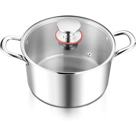 Coliware 6 QT Stainless Steel Stock Pot with Glass Lid , Cooking Soup Pot with 3-Ply Whole Clad for Home and Restaurant, Induction Cookware & Dishwasher Safe