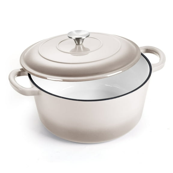 Coliware 6 Quart Enameled Cast Iron Dutch Oven with Lid, Round Dutch Oven Pot with Dual Handles - Khaki