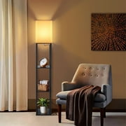 Coliware 63" Black Floor Lamp with Shelves, 3-Tier Wood Modern Standing Lamp with 3 Adjustable Color Temperature, Corner Display Bookshelf for Living Room Bedroom, LED Bulb Included