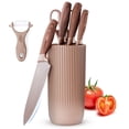 thumbnail image 1 of Coliware 7-Piece Knife Set, Stainless Steel Brown Professional Kitchen Knife Set for Chef, Super Sharp Knife Set with Universal Knife Block for Home Restaurant, 1 of 8