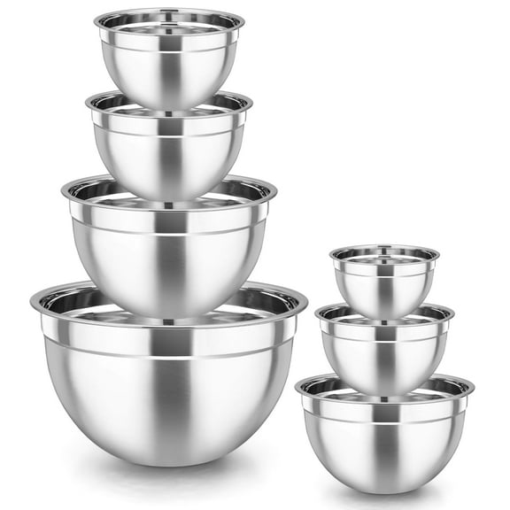 Coliware 7Pcs Stainless Steel Mixing Bowls Set, 7 Pack Nesting Salad Metal Bowls Set for Meal Preparation, Size 0.7, 1, 1.5, 2, 2.6, 3.5, 4.6 QT