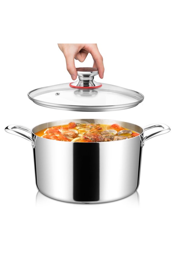 8 QT Stainless Steel Stock Pot with Glass Lid, Cooking Soup Pot with 3-Ply Whole Clad for