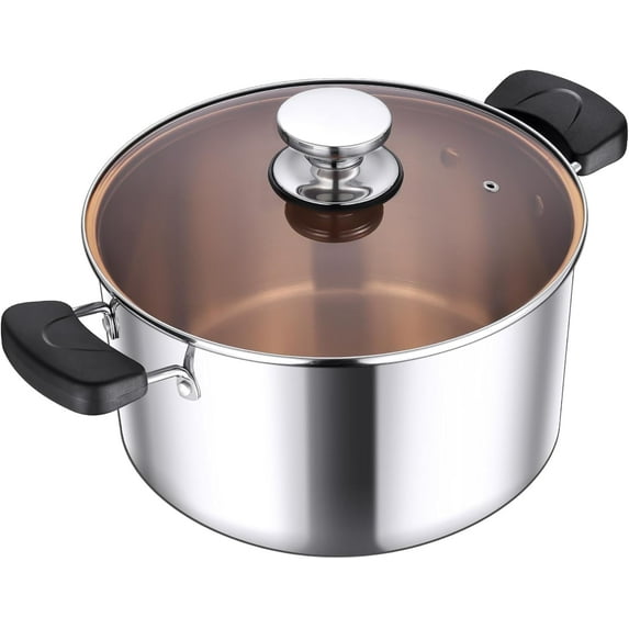 Joyfair 8 QT Stock Pot, Tri-Ply Stainless Steel Stockpot with Lid Stay-Cool Handles, Professional Cooking Soup Pasta Pot with Gas Induction Electric Stoves, Dishwasher Safe & Heavy Duty