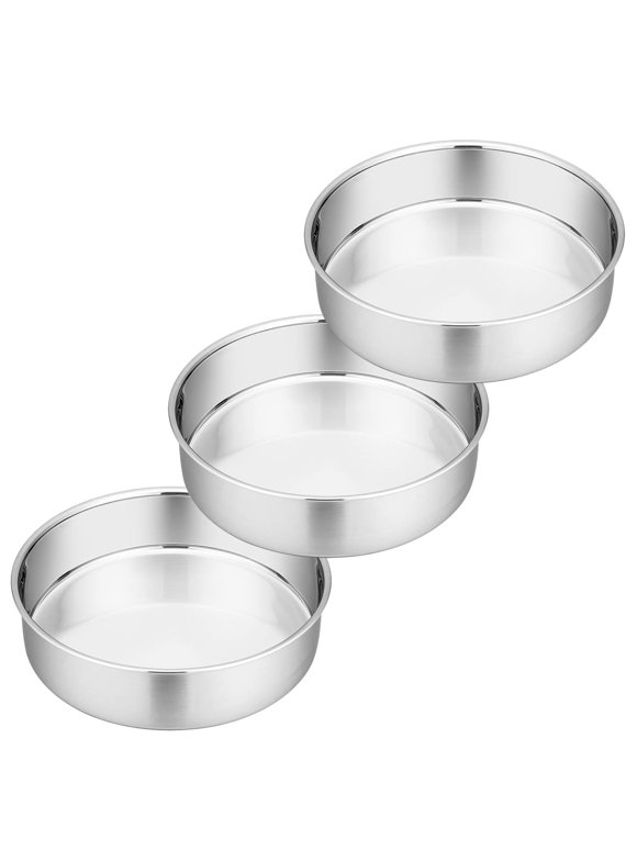 Coliware 8 inch Cake Pan Set, 3 Pcs Round Baking Pans Stainless Steel Layer, Cake Pans Fit Oven/Pots/Pressure Cooker