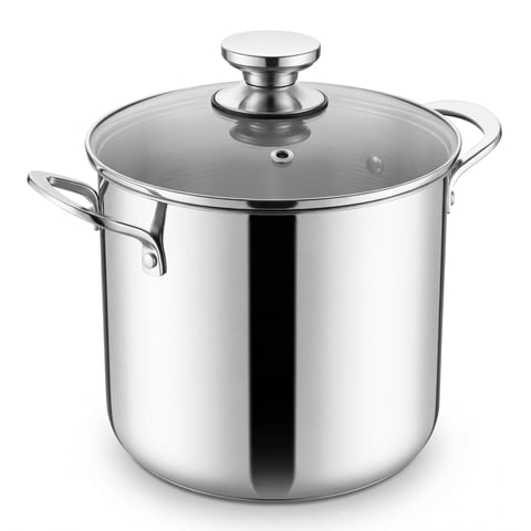 Coliware 8QT Stainless Steel Stock Pot with Glass Lid, Large Cooking Soup Pot with 3-Ply Bottom Compatible with Gas Electric Ceramic Induction, Kitchen Cookware & Dishwasher Safe