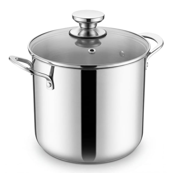 Coliware 8QT Stainless Steel Stock Pot with Glass Lid, Large Cooking Soup Pot with 3-Ply Bottom Compatible with Gas Electric Ceramic Induction, Kitchen Cookware & Dishwasher Safe