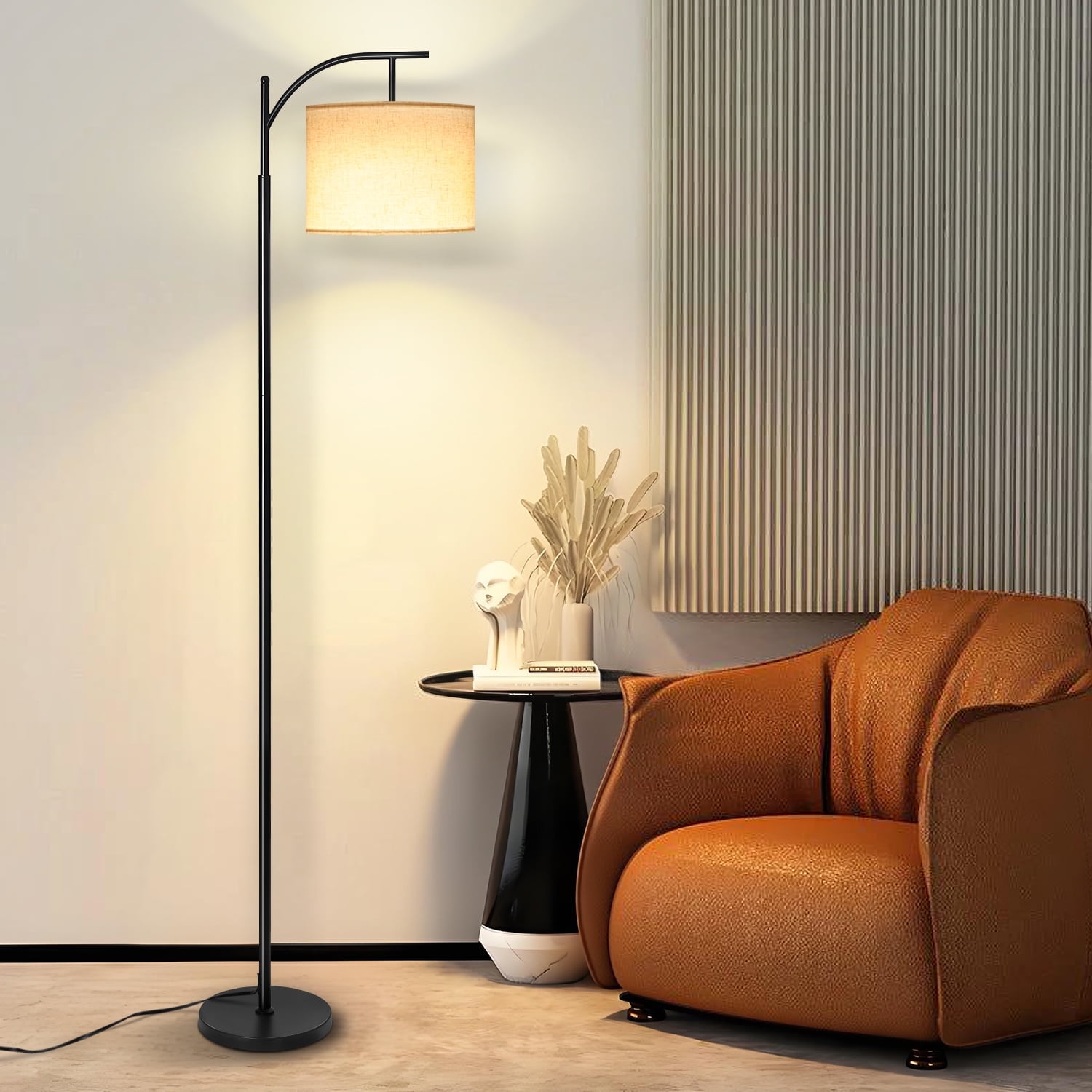 Coliware Arc Floor Lamp with 3 Color Temperatures Bulb Modern Arched Standing Lamp with Foot Switch Dimmable Bulb Tall Pole Floor Lamp for Living