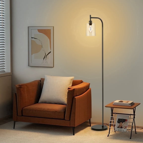 Coliware Arc Floor Lamp with Acrylic Lampshade, Modern Tall Standing Lamp with Foot Pedal Switch, Farmhouse Industrial Pole Light for Living Room Bedroom Yard, Bright LED Bulb Included