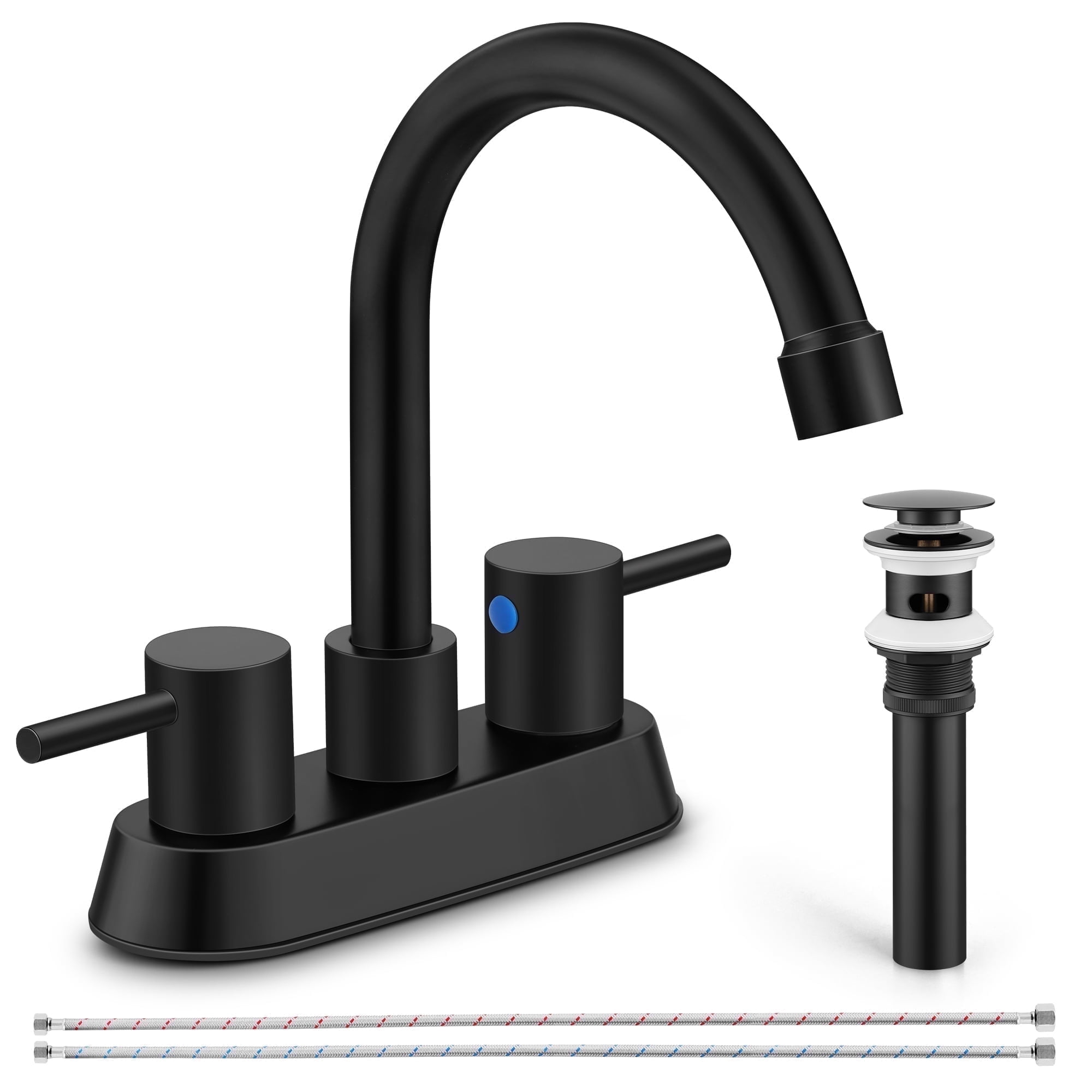 Coliware Black Bathroom Faucet, Stainless Steel 2-Handle Bathroom Sink Faucet with Pop-Up Drain 2 Water Supply Hoses for 3 Hole, Bathroom Centerset Basin Faucet for Vanity RV