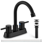 Coliware Black Bathroom Faucet, Stainless Steel 2-Handle Bathroom Sink Faucet with Pop-Up Drain 2 Water Supply Hoses for 3 Hole, Bathroom Centerset Basin Faucet for Vanity RV
