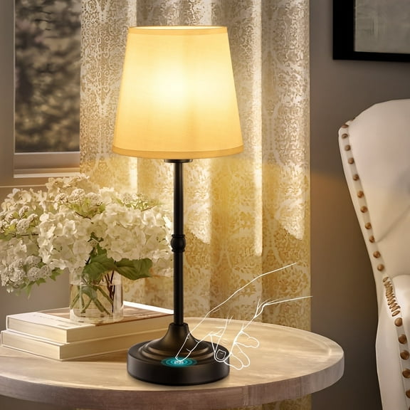 Coliware Black Cordless Table Lamp, Rechargeable Battery Operated Lamps, Stepless Dimming Touch Control Wireless Lamp, Vintage Decor Night Light for Bedroom, Bedside, Bar, Balcony, LED Bulb Included