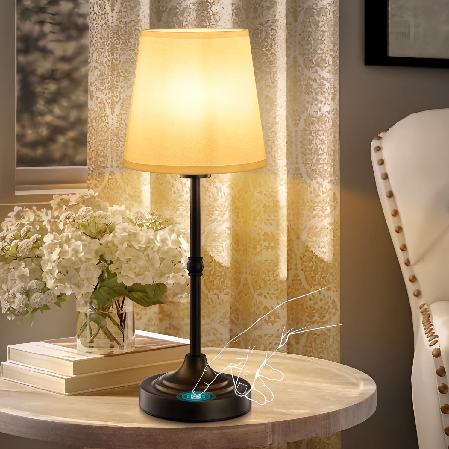 Coliware Black Cordless Table Lamp, Rechargeable Battery Operated Lamps, Stepless Dimming Touch Control Wireless Lamp, Vintage Decor Night Light for Bedroom, Bedside, Bar, Balcony, LED Bulb Included