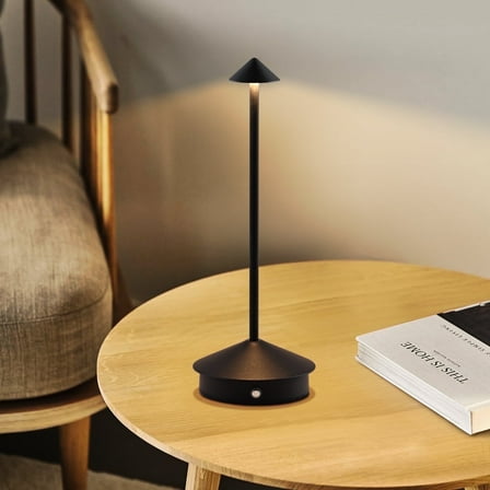 Coliware Black Cordless Table Lamp, Rechargeable LED Desk Lamp with Touch Control, Waterproof Portable Table Night Light with 3 Color Temperatures, Stepless Dimmable Modern Lamp for Home Outdoor