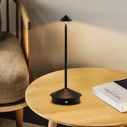 Coliware Black Cordless Table Lamp, Rechargeable LED Desk Lamp with Touch Control, Waterproof Portable Table Night Light with 3 Color Temperatures, Stepless Dimmable Modern Lamp for Home Outdoor