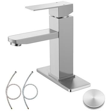 Coliware Brushed Nickel Bathroom Faucet with Bathroom Sink Drain, Single Handle Bathroom Faucets for Sink 1 or 3 Holes, Stainless Steel Vanity RV Lavatory Faucet