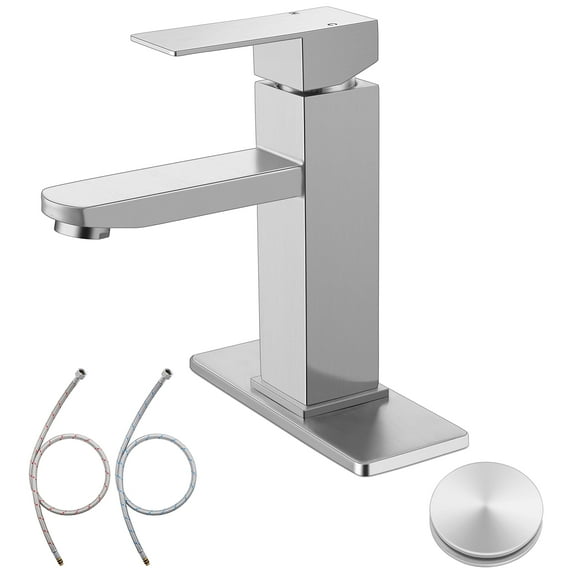 Coliware Brushed Nickel Bathroom Faucet with Bathroom Sink Drain, Single Handle Bathroom Faucets for Sink 1 or 3 Holes, Stainless Steel Vanity RV Lavatory Faucet