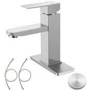 Coliware Brushed Nickel Bathroom Faucet with Bathroom Sink Drain, Single Handle Bathroom Faucets for Sink 1 or 3 Holes, Stainless Steel Vanity RV Lavatory Faucet