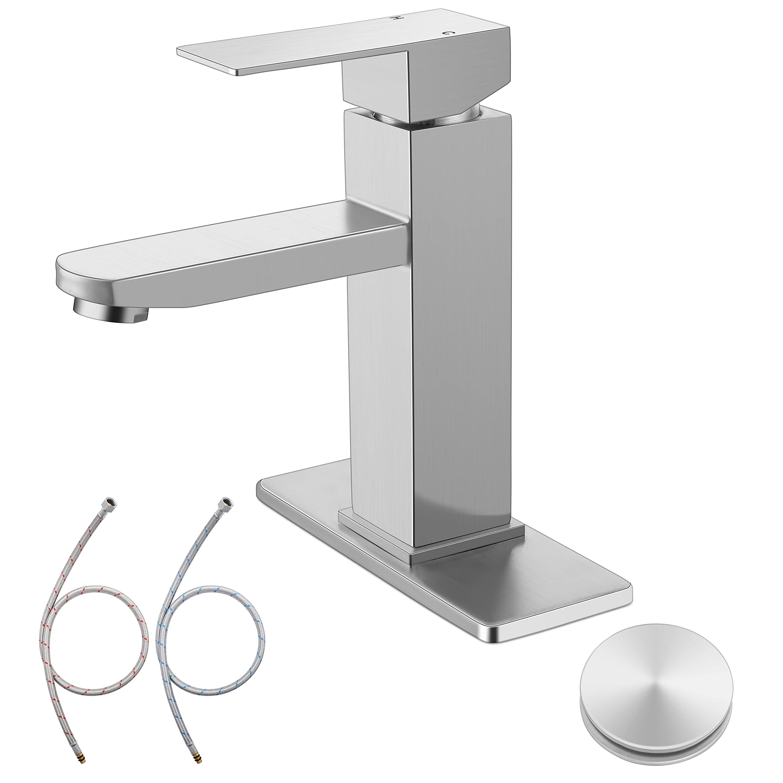 Coliware Brushed Nickel Bathroom Faucet with Bathroom Sink Drain