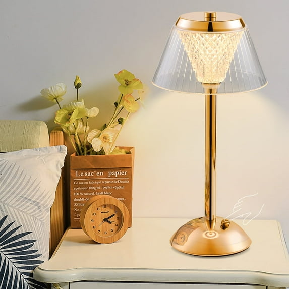 Coliware Cordless Lamp, Rechargeable 3 Color Dimmable Desk Table Lamp with Touch Control, LED Gold Nightstand light for Home/Bedroom/Bar