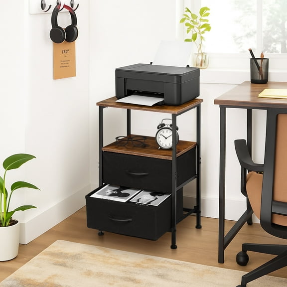 Coliware File Cabinet, Modern Wood Filing Organizer Table with Fabric Drawer, Desk Table Cabinet Fits A4 Letter Size, Home Office Furniture for Under Desk Storage, Rustic Brown Printer Table