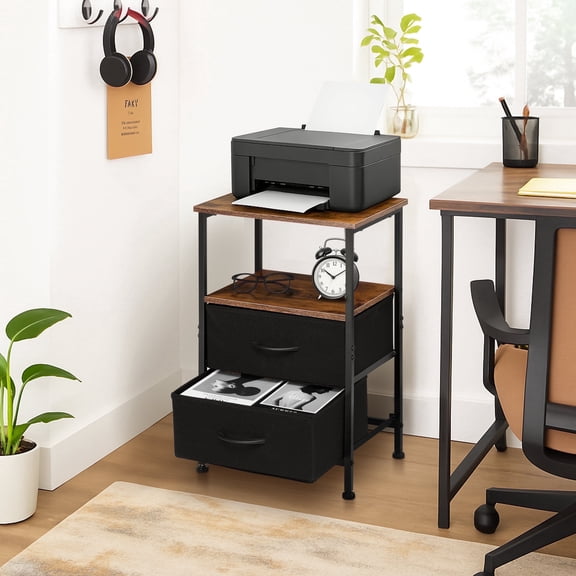 Coliware File Cabinet, Modern Wood Filing Organizer Table with Drawer, Desk Cabinet Fits A4 Letter Size, Home Office Furniture for Under Desk Storage, Rustic Brown Printer Stand Table