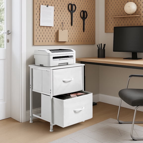 Coliware File Cabinet, Modern Wood Filing Organizer Table with Drawer, Desk Table Cabinet Fits A4 Letter Size, Home Office Furniture for Under Desk Storage, White Printer Stand Table
