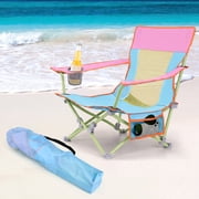 Coliware Folding Backpack Beach Chair, Happy Hues Compact Lightweight Camping Chair with Carry Bag Cup Holder, Outdoor Reclining Low-Profile Travel Chair for Adults, Heavy-Duty