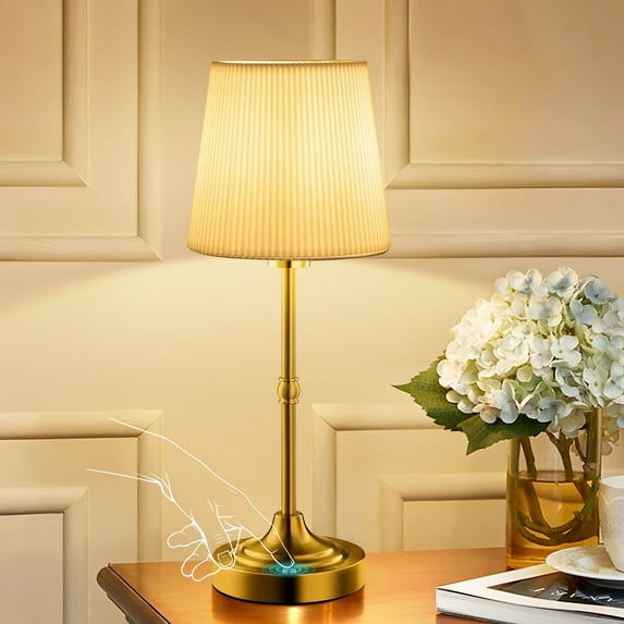 Coliware Gold Cordless Table Lamp, 15.8in rechargeable battery operated lamp with stepless dimming touch control
