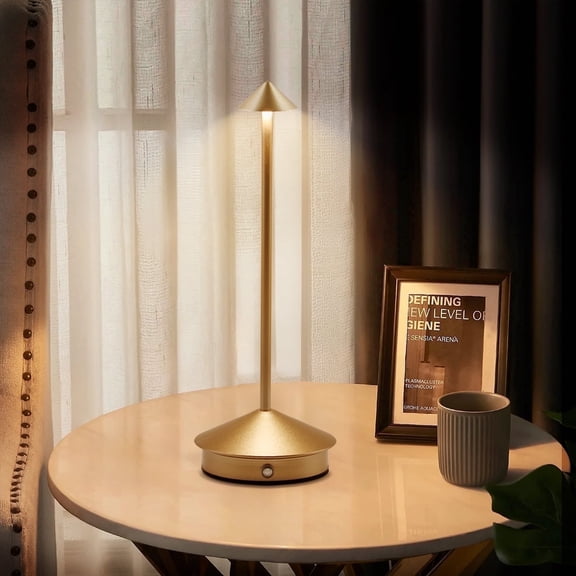 Coliware Gold Cordless Table Lamp, Rechargeable LED Desk Lamp with Touch Control, Waterproof Portable Table Night Light with 3 Color Temperatures, Stepless Dimmable Modern Lamp for Home Outdoor