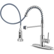 Coliware Kitchen Sink Faucet Brushed Nickel with Pull Down Sprayer, Stainless Steel Spring Kitchen High Arc Commercial Faucets with Deck Plate 1 or 3 Hole