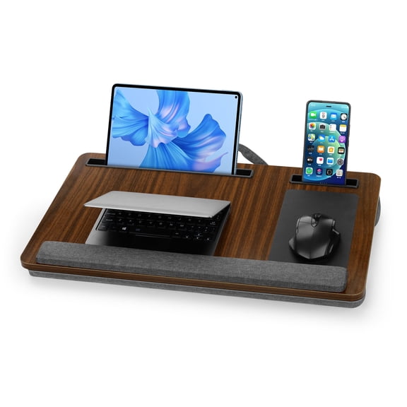 Coliware Lap Desk, 21.6 inch Laptop Desk with Dual Cushion Device Ledge Mouse Pad Phone Tablet Holder, Portable Computer Pillow Desk Stand for Home Office - Brown