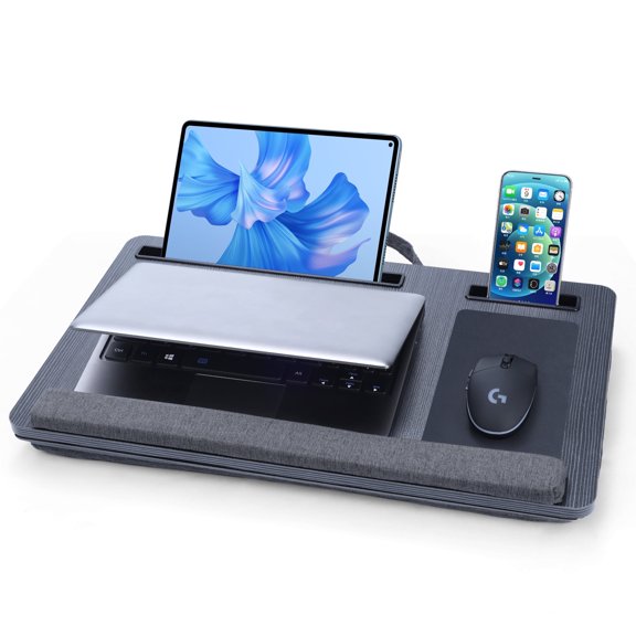 Coliware Lap Desk, 21.6 inch Laptp Desk with Dual Cushion Device Ledge Mouse Pad Phone Tablet Holder