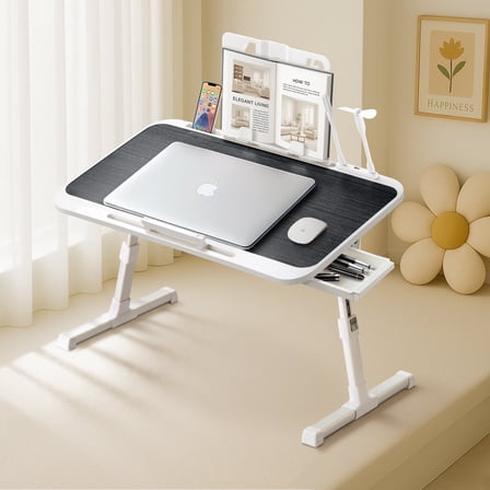Coliware Laptop Desk for Bed, Adjustable Table Stand with Moveable Book Stand USB Ports Holder Slots, Foldable Bed Sofa Tray Table for Reading Writing, Portable Workspace Organizer - Black