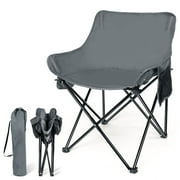 Coliware Outdoor Folding Camping Moon Chair, Oversized Padded Round Saucer Chair with Carry - Gray