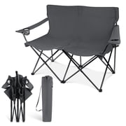 Coliware Oversized Foldable Camping Chair, Double Seat Folding Camp Compact Chair for 2 Persons with Storage Bag, Portable & Large for Outdoor Fishing Hiking Travel Picnic Beach Lawn Patio - Grey