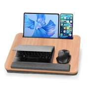 Coliware Portable Lap Desk, 15.7 Laptop Desk with Dual Cushion Wrist Pad Pad Phone Tablet Holder, Computer Pillow Desk Stand for Home Office, Wood Bed Tray Table - Walnut