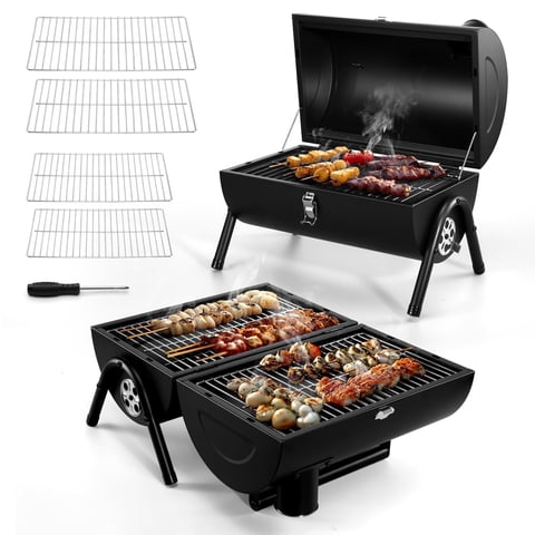 Coliware Portable Outdoor Tabletop Charcoal Grill, Multi-Functional Food-Safe Barbecue Smoker for Backyard Camping Picnics Beach, Compact & Heavy Duty
