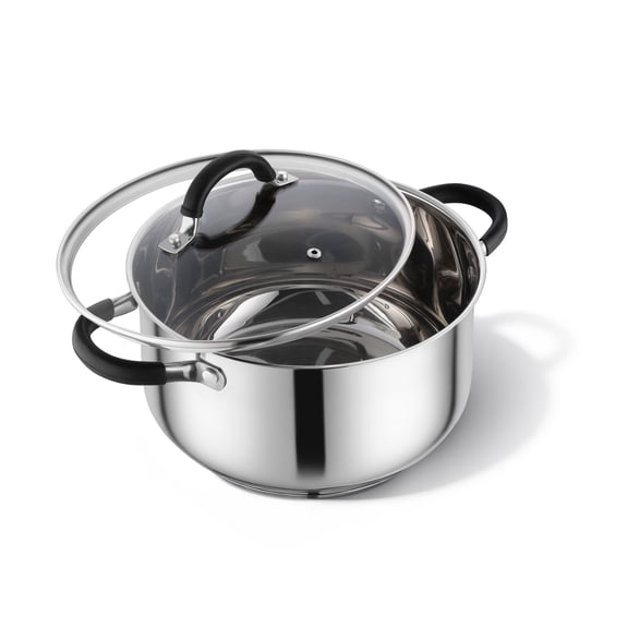 Coliware Stainless Steel 6-Quart Stock Pot with Glass Lid, Food-Grade Induction Soup Pot with Tri-Ply Bottom & Dual Heatproof Handles, Cookware Compatible with All Stoves for Pasta, Dishwasher Safe