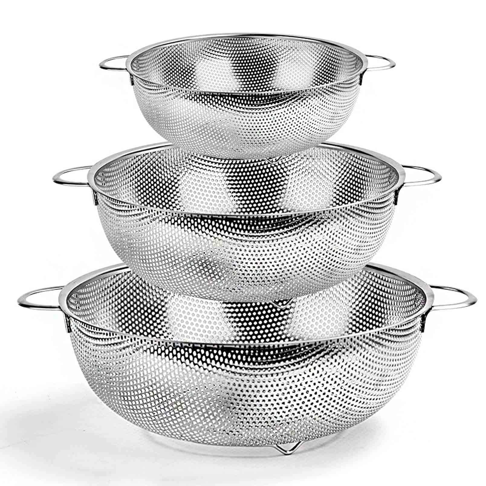 Coliware Stainless Steel Colander Set of 3, Micro-Perforated Colanders Strainers for Draining Rinsing - 1/3/5 Quart