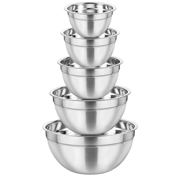 Coliware Stainless Steel Mixing Bowls Set, 5 Pack Nesting Salad Bowls Set for Meal Preparation, 0.7, 1.2, 1.5, 3, 4.5 QT