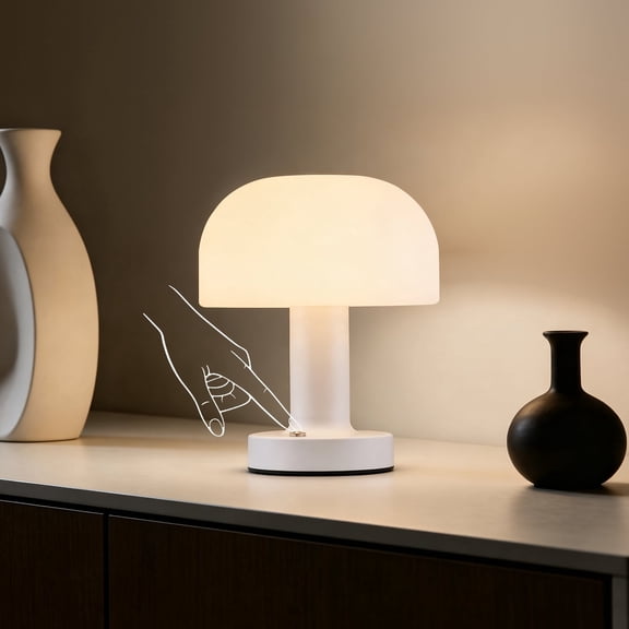 Coliware Table Lamp, Rechargeable 3000mAh Night Light with Stepless Dimmable Touch Control, Vintage Bedside Lamp for Bedroom, Living Room, Outdoor, Modern Aesthetic Decor- White