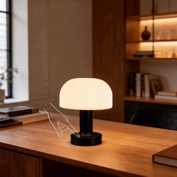 Coliware Table Lamp, Rechargeable 3000mAh Night Light with Stepless Dimmable Touch Control, Vintage Bedside Lamp for Bedroom, Living Room, Outdoor, Modern Aesthetic Decor- Black